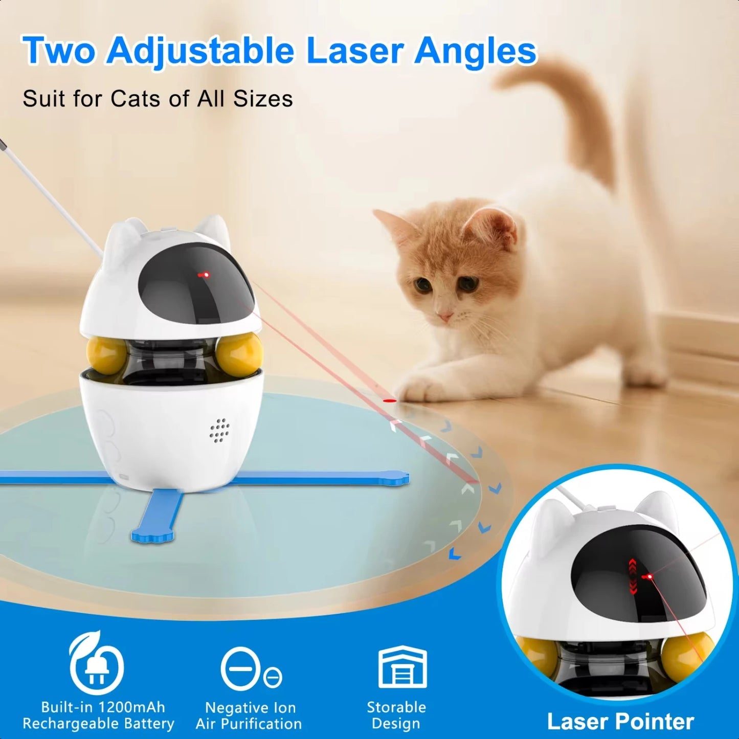 Jouet Interactif 4-en-1 pour Chat – Laser, Balle, Plume et Chasse Automatique