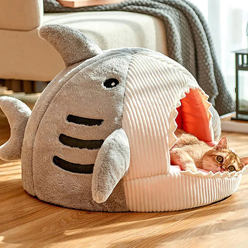 Lit Chaud en Forme de Requin pour Chat – Coussin Douillet et Tente Ludique