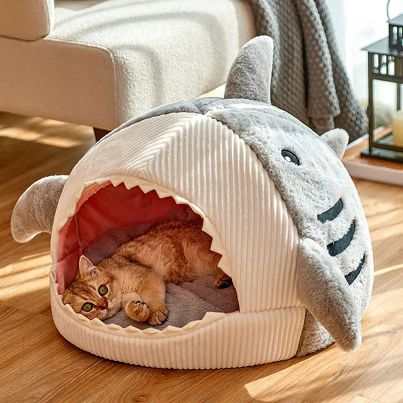 Lit Chaud en Forme de Requin pour Chat – Coussin Douillet et Tente Ludique