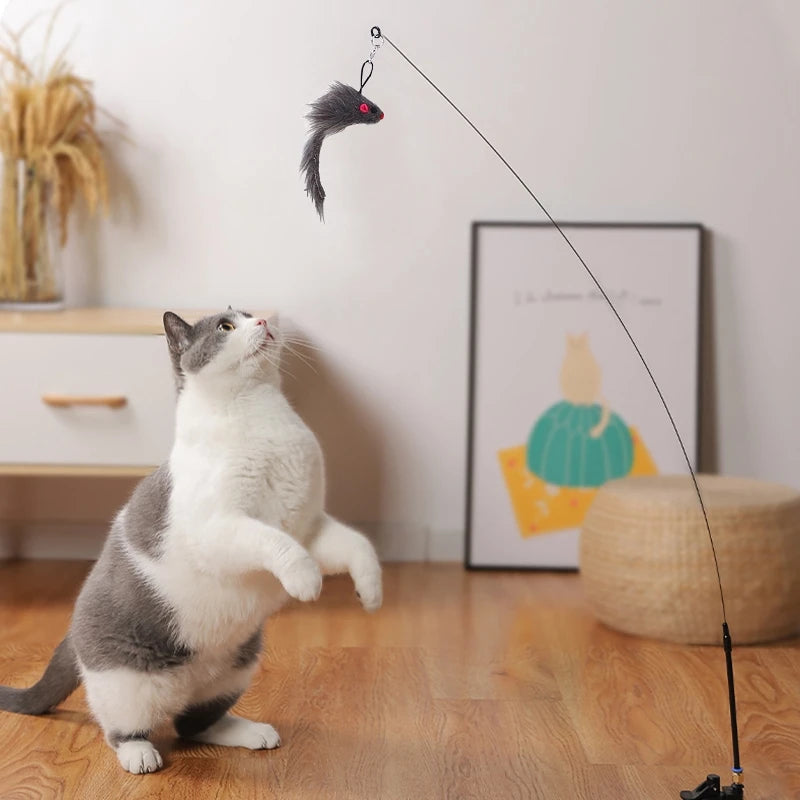 Jouet Interactif pour Chat – Baguette de Jeu avec Ventouse et Plume