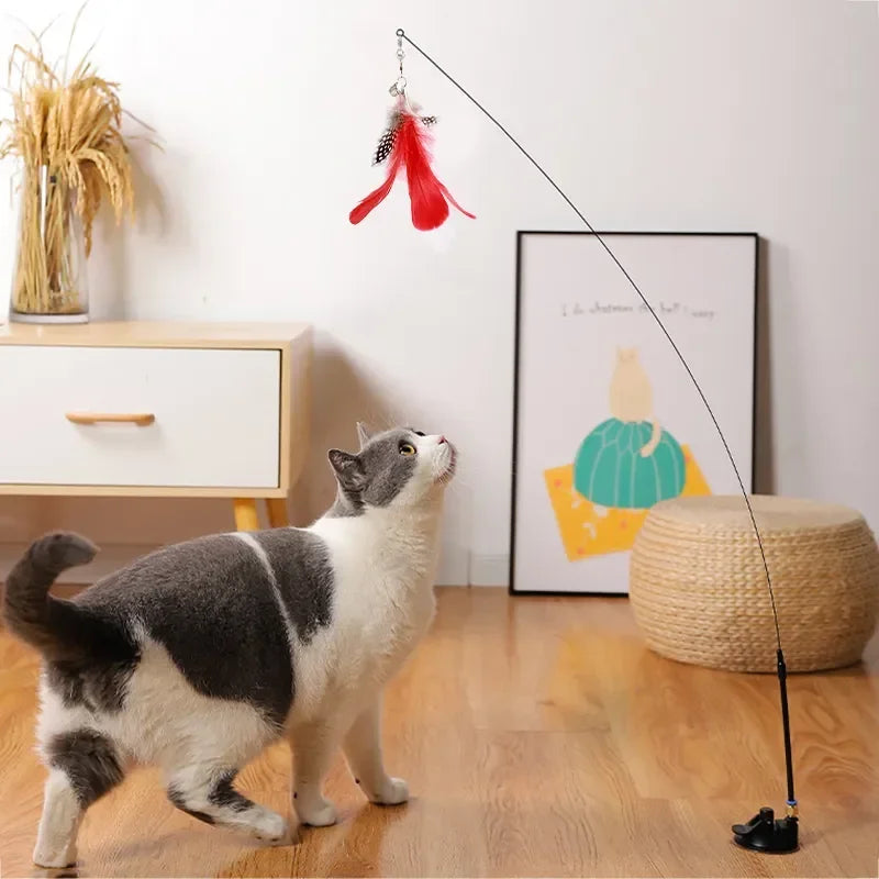 Jouet Interactif pour Chat – Baguette de Jeu avec Ventouse et Plume