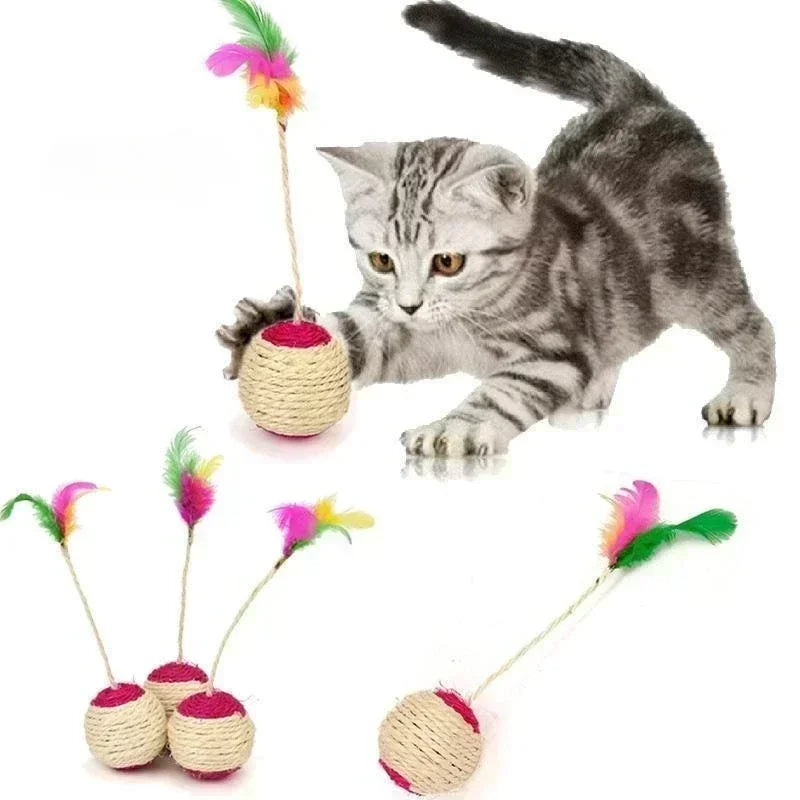 Balle à Gratter en Sisal avec Plume – Jouet Interactif pour Chaton