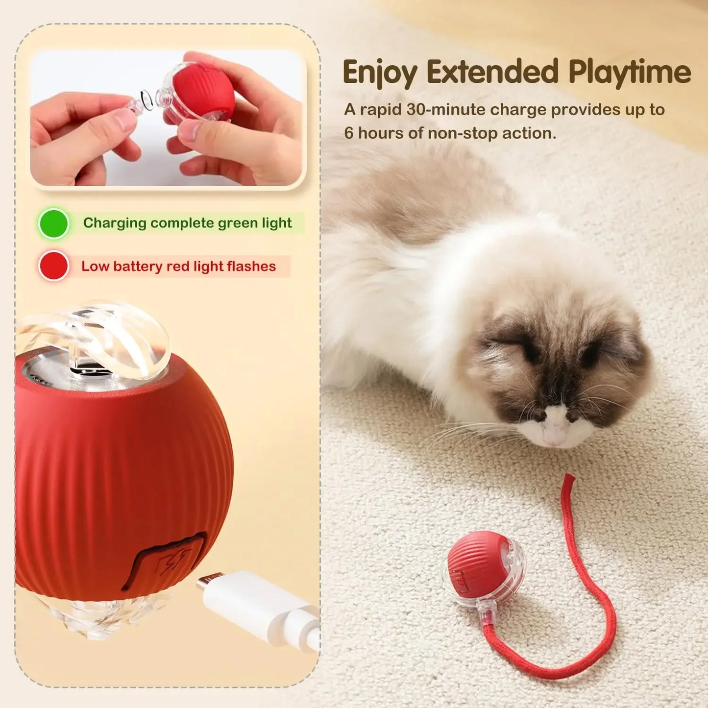 Balle interactive pour chat, balle roulante automatique avec queue, jouet coule intelligent pour animal de compagnie aste, souris intelligente pour chat