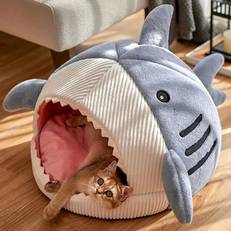 Lit Chaud en Forme de Requin pour Chat – Coussin Douillet et Tente Ludique