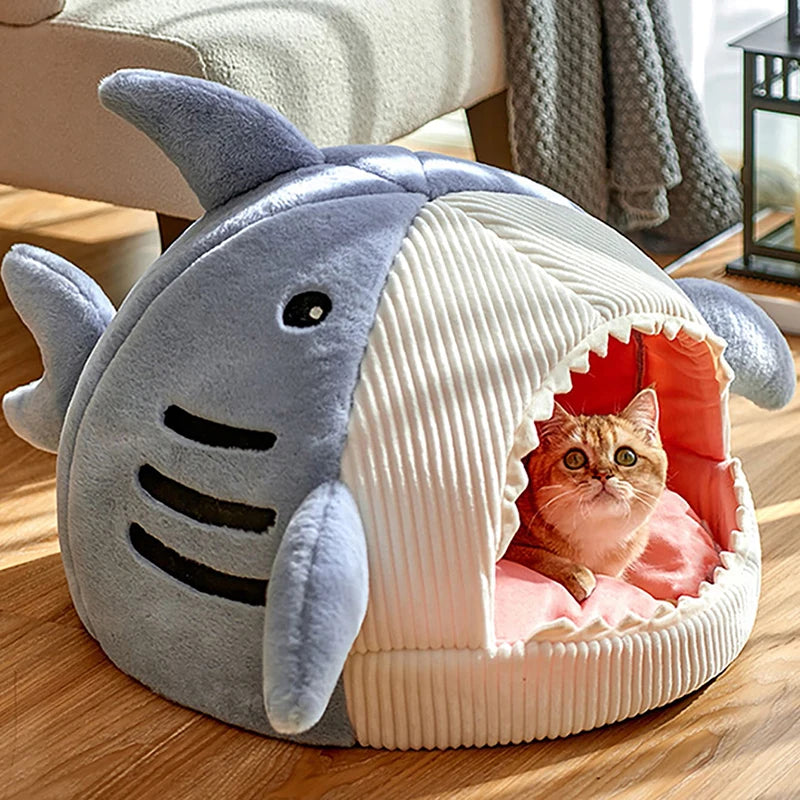 Lit Chaud en Forme de Requin pour Chat – Coussin Douillet et Tente Ludique