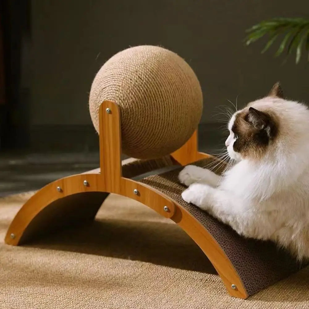 Boule à Gratter pour Chat en Sisal et Bois – Jouet Griffoir en Forme de Roue