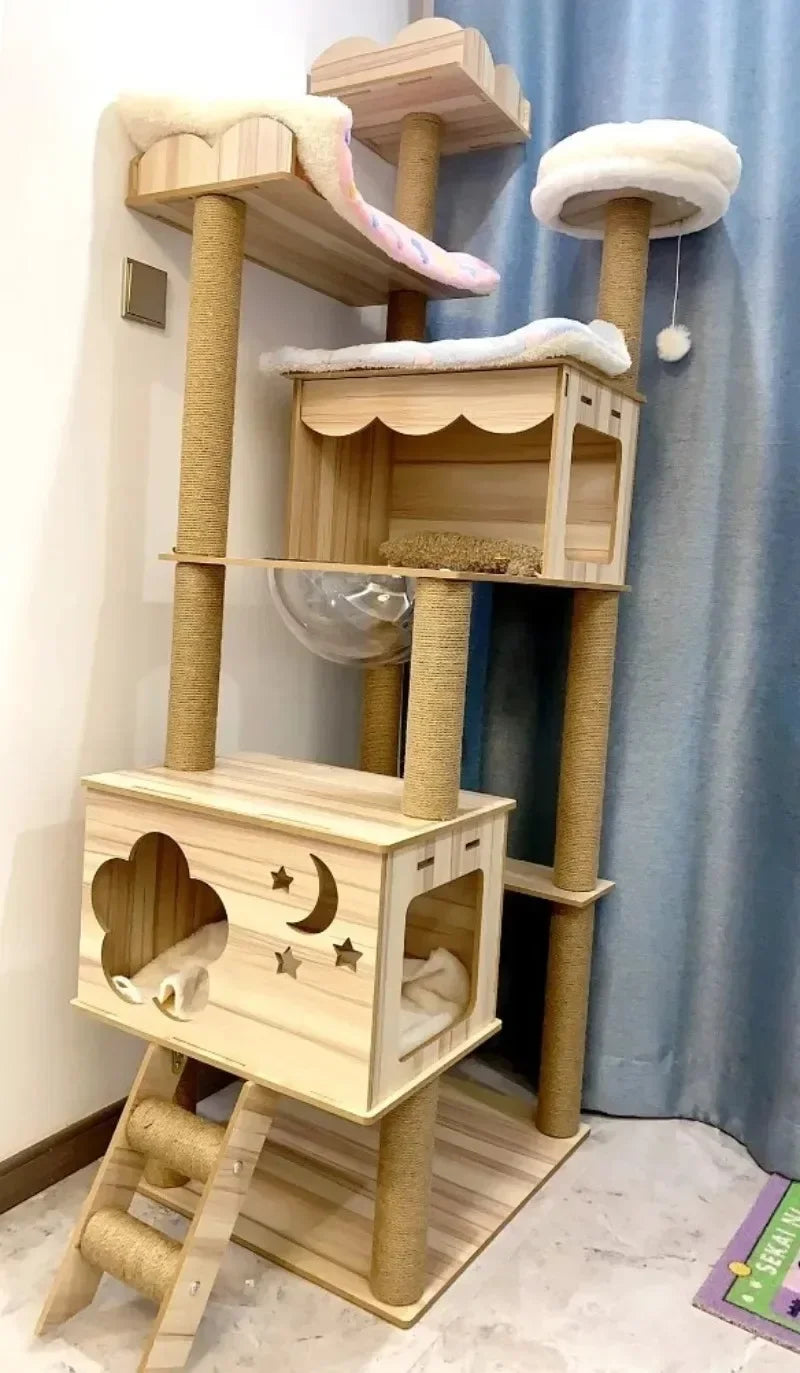 Cadre d’Escalade en Bois pour Chat – Maison Multicouche avec Poteaux à Griffer et Jouets