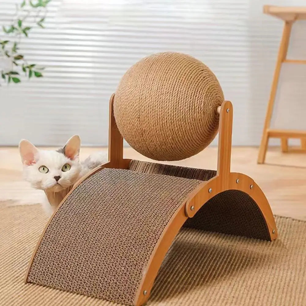 Boule à Gratter pour Chat en Sisal et Bois – Jouet Griffoir en Forme de Roue