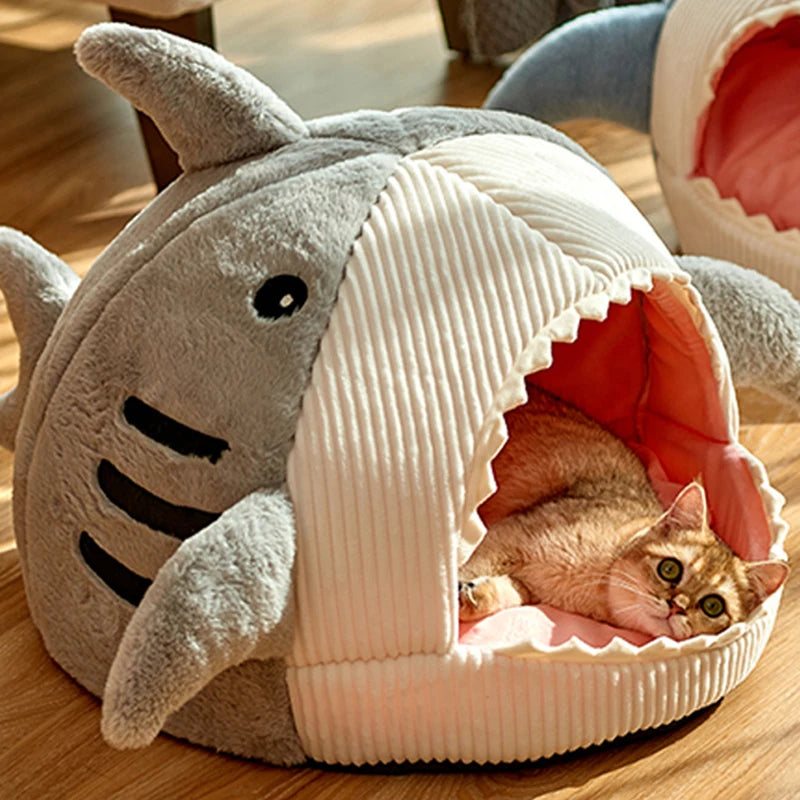 Lit Chaud en Forme de Requin pour Chat – Coussin Douillet et Tente Ludique