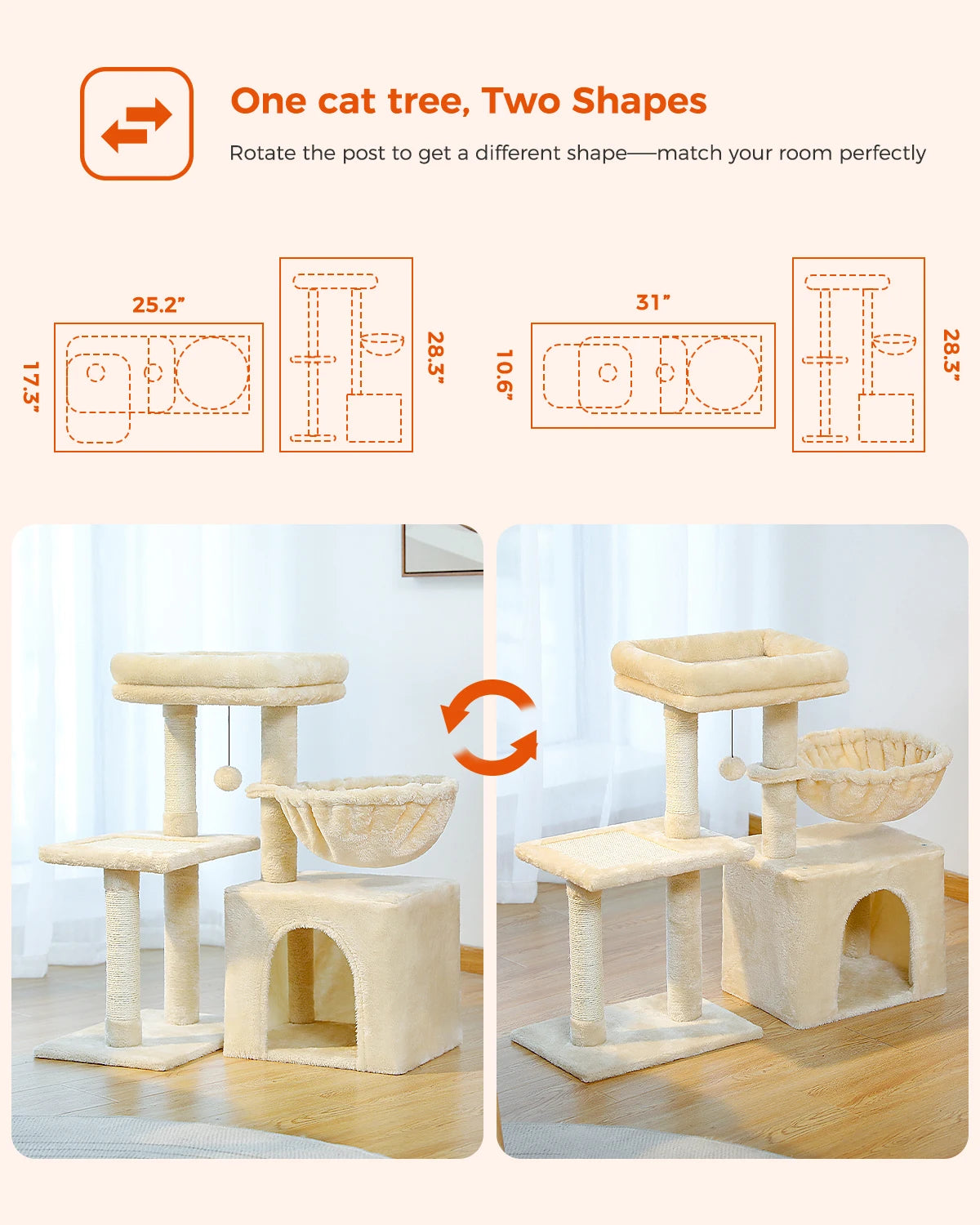 Tour d’Activité pour Chats – Arbre à Chat avec Griffoirs, Hamac et Perchoir Confortable