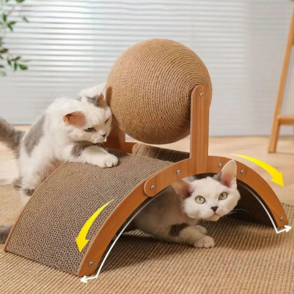 Boule à Gratter pour Chat en Sisal et Bois – Jouet Griffoir en Forme de Roue