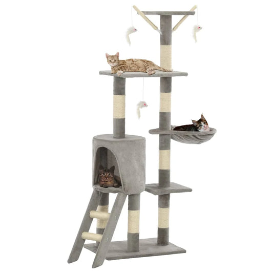 Arbre à Chat avec Jouets de Souris – Maison avec Perchoir, Hamac et Griffoirs en Sisal