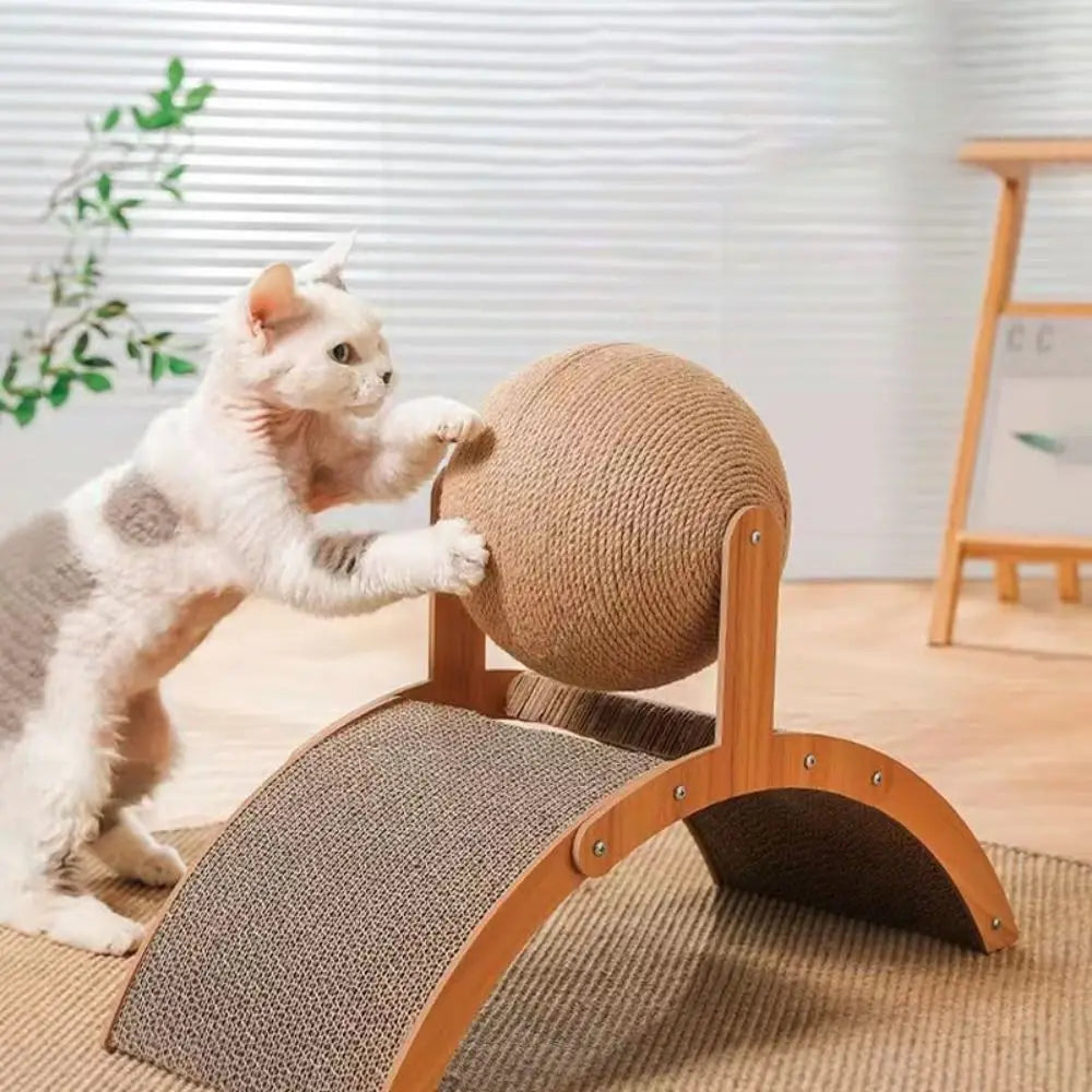 Boule à Gratter pour Chat en Sisal et Bois – Jouet Griffoir en Forme de Roue