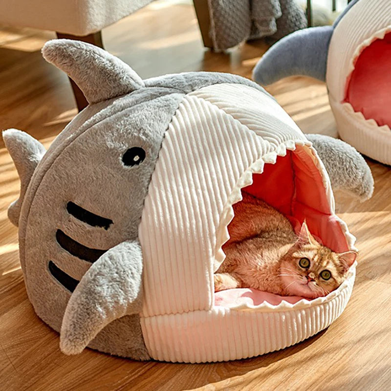 Lit Chaud en Forme de Requin pour Chat – Coussin Douillet et Tente Ludique