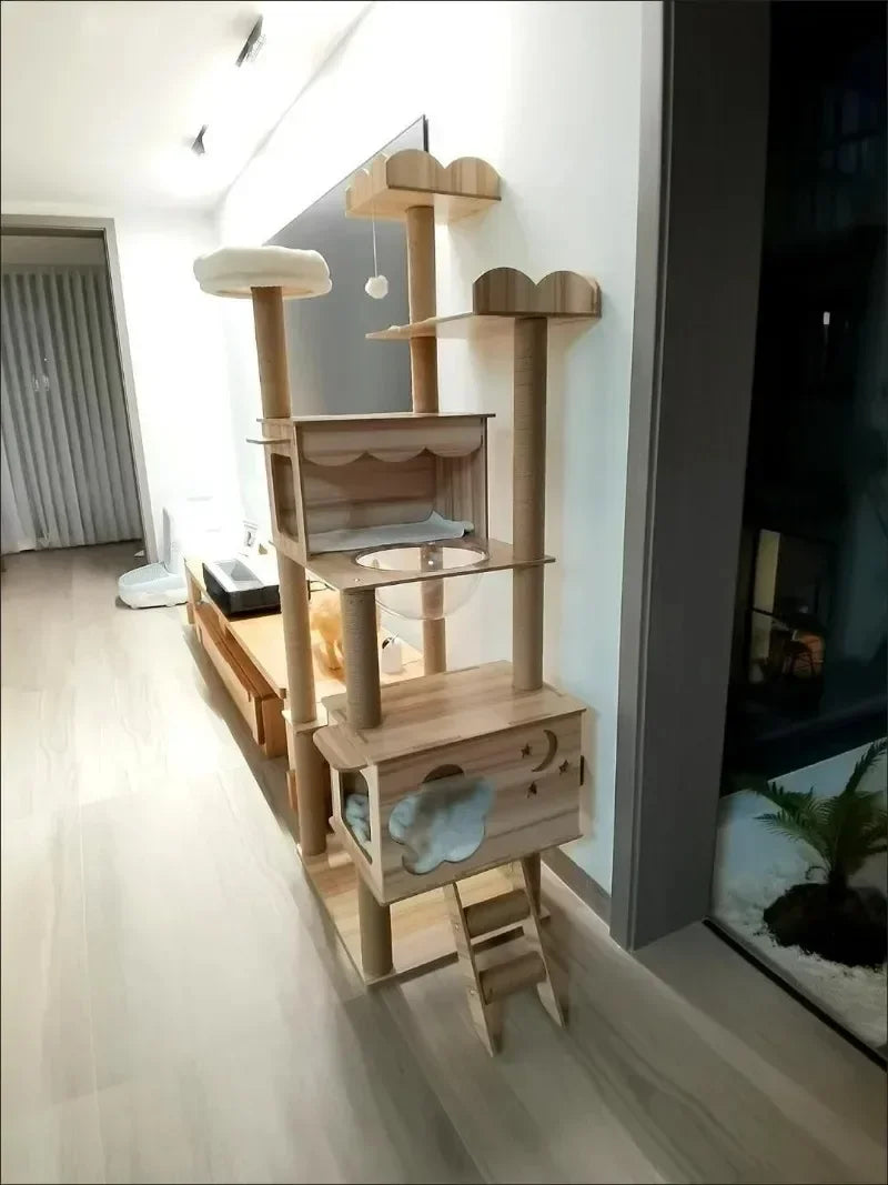 Cadre d’Escalade en Bois pour Chat – Maison Multicouche avec Poteaux à Griffer et Jouets