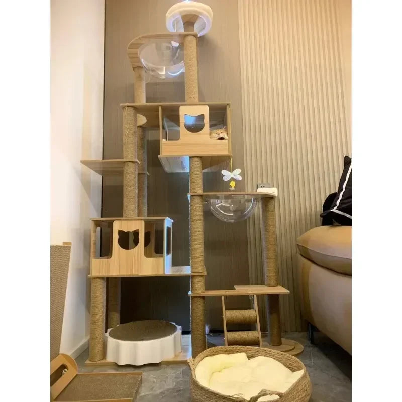 Cadre d’Escalade en Bois pour Chat – Maison Multicouche avec Poteaux à Griffer et Jouets