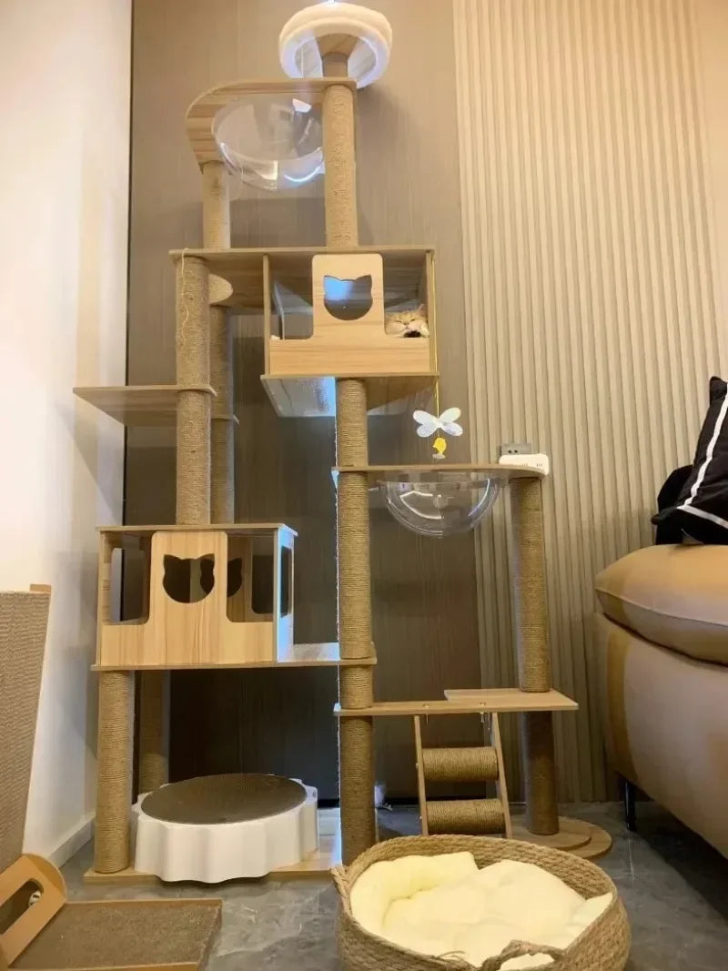 Cadre d’Escalade en Bois pour Chat – Maison Multicouche avec Poteaux à Griffer et Jouets