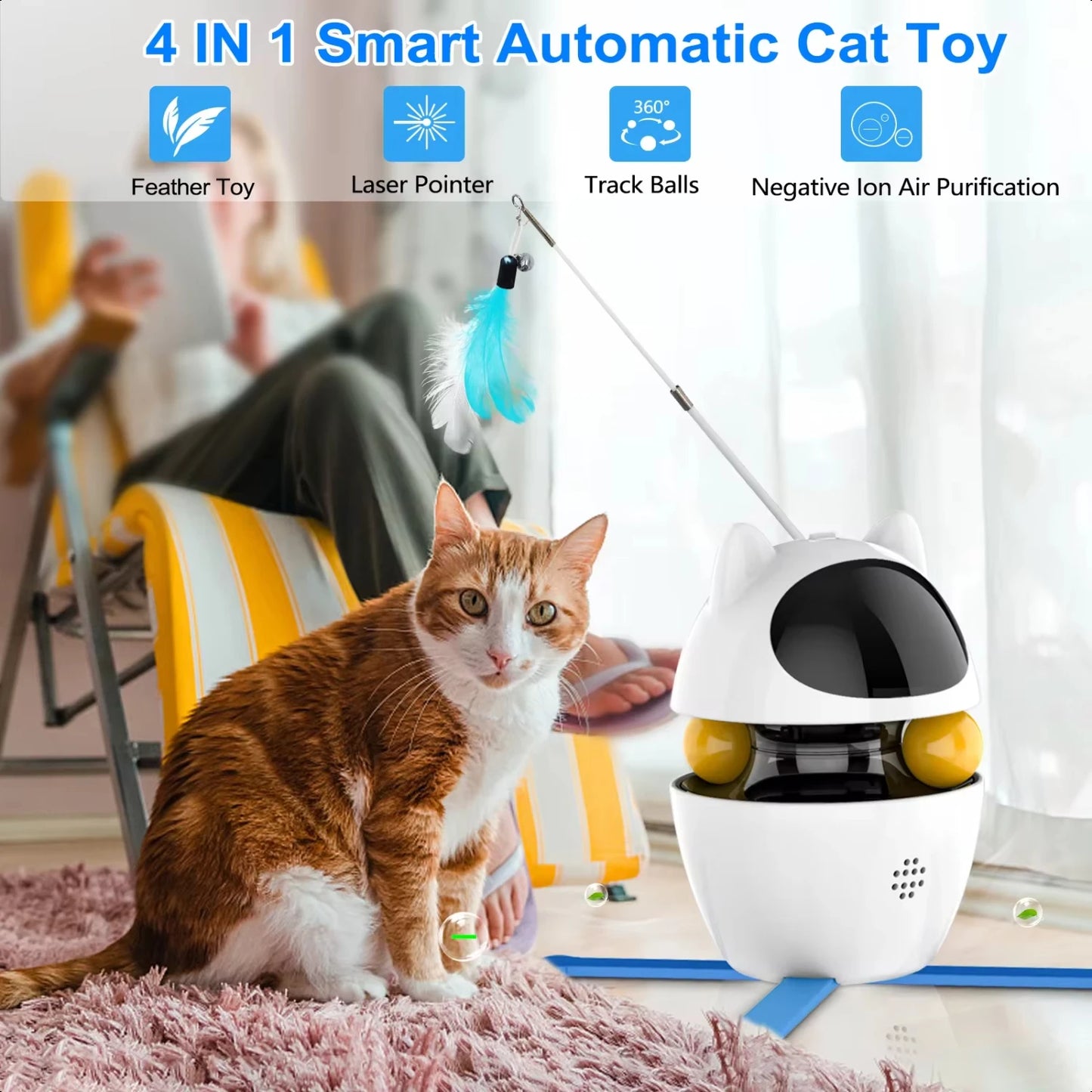 Jouet Interactif 4-en-1 pour Chat – Laser, Balle, Plume et Chasse Automatique